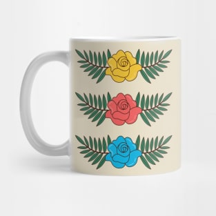 Red Blue and Yellow Roses Flower - Floral Greenery Christmas Wreath Mug